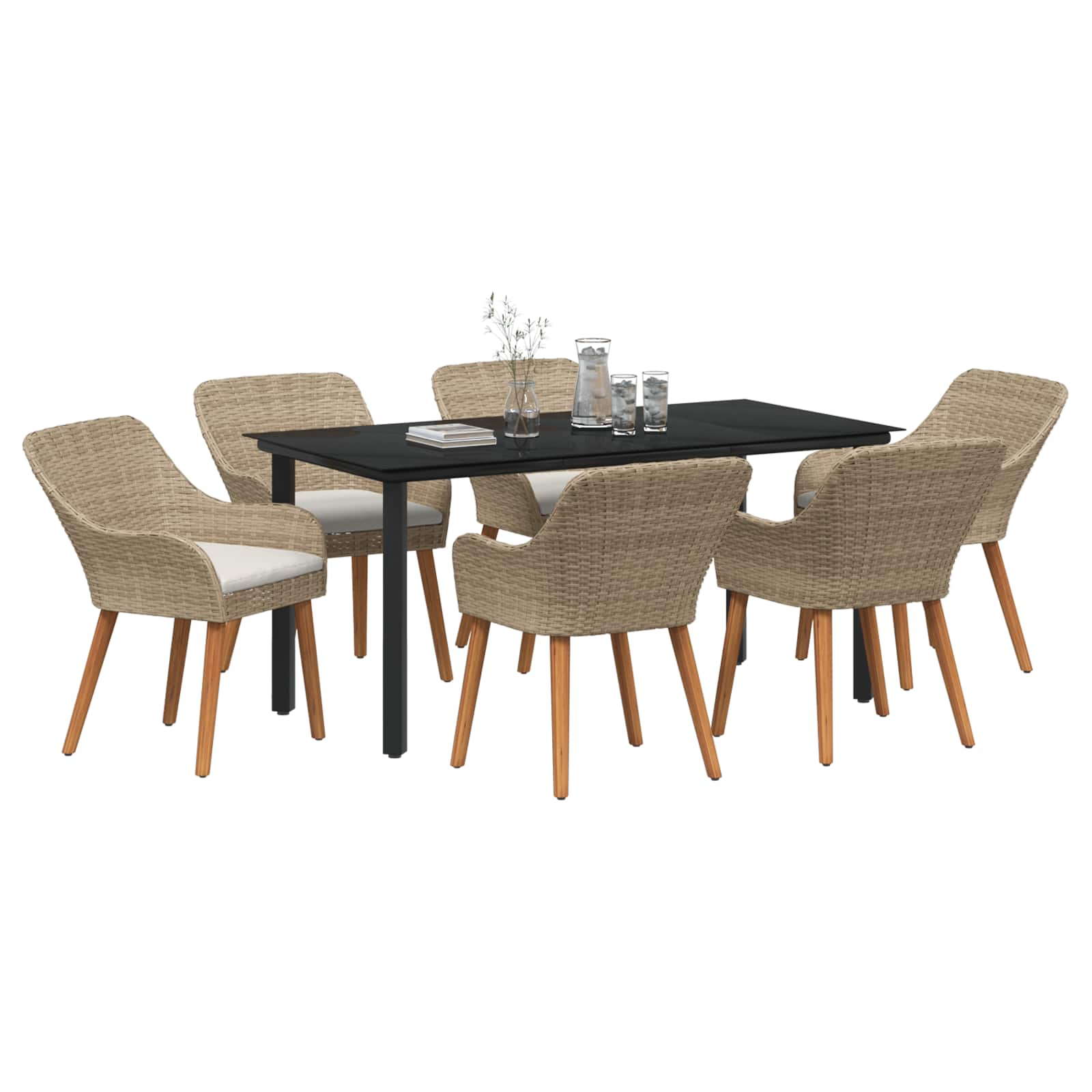 Garten Essgruppe 7 stk. Beige Poly-Rattan