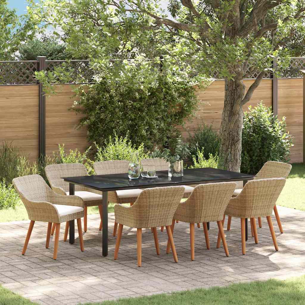 Garten Essgruppe 9 stk. Beige Poly-Rattan