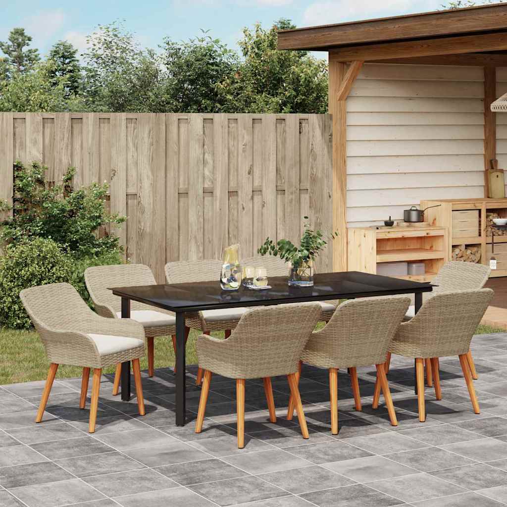 Garten Essgruppe 9 stk. Beige Poly-Rattan