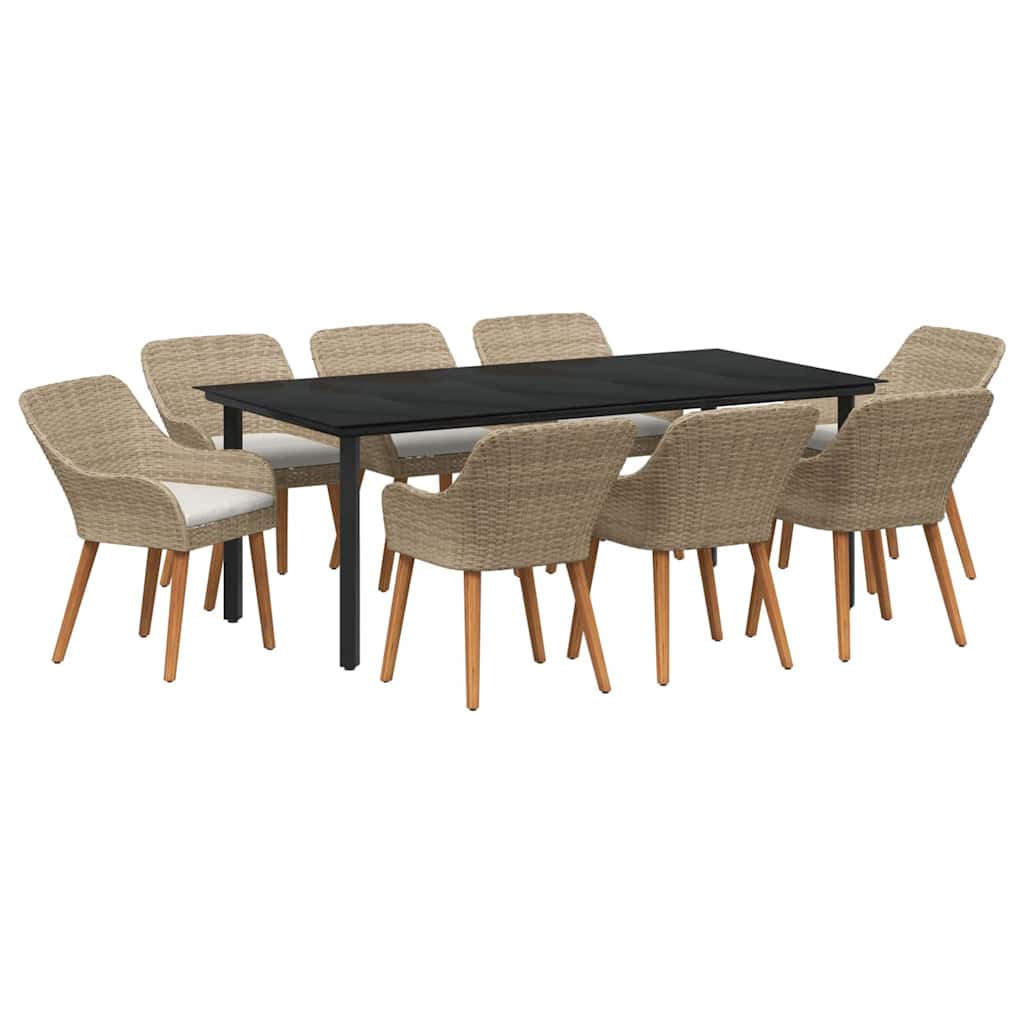 Garten Essgruppe 9 stk. Beige Poly-Rattan