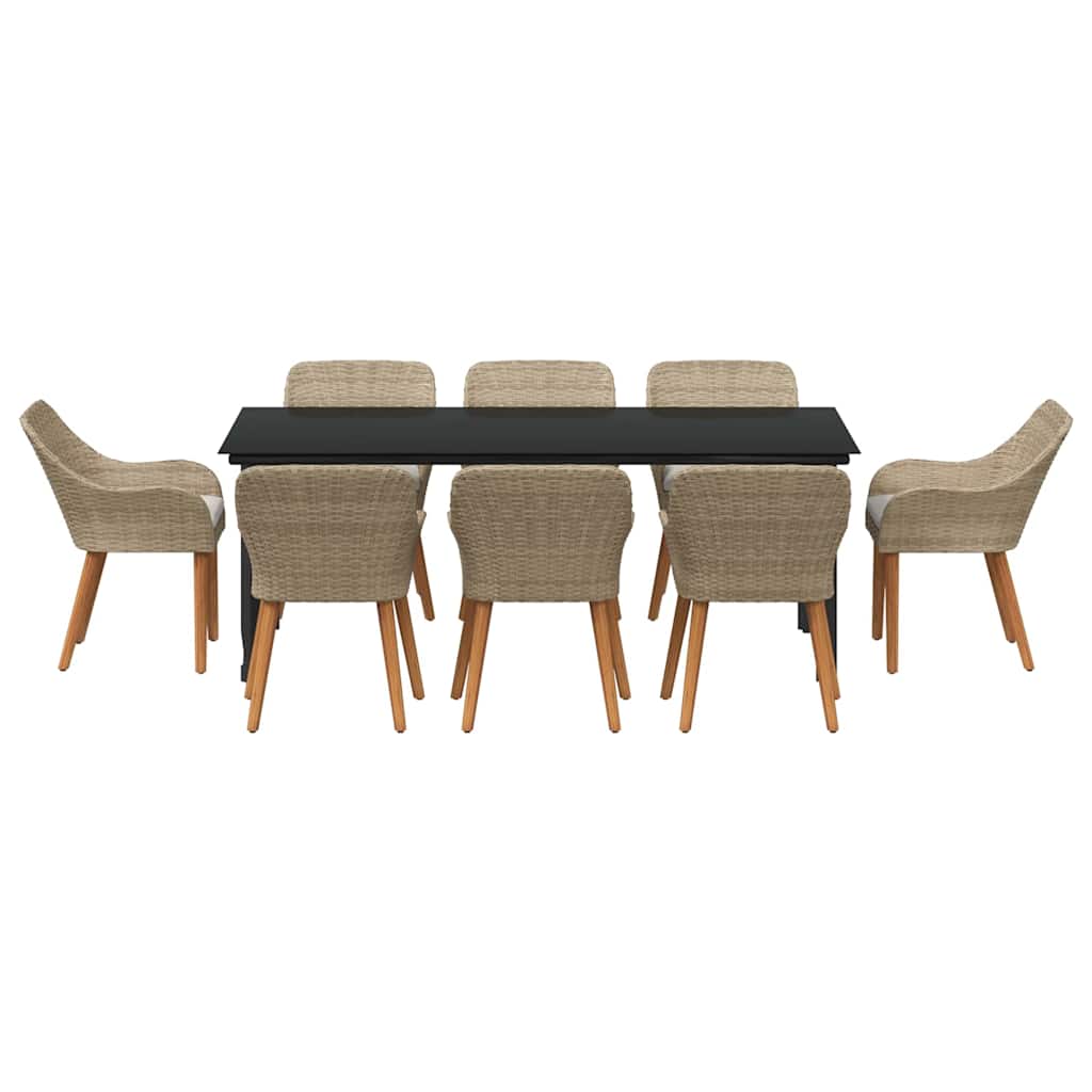 Garten Essgruppe 9 stk. Beige Poly-Rattan