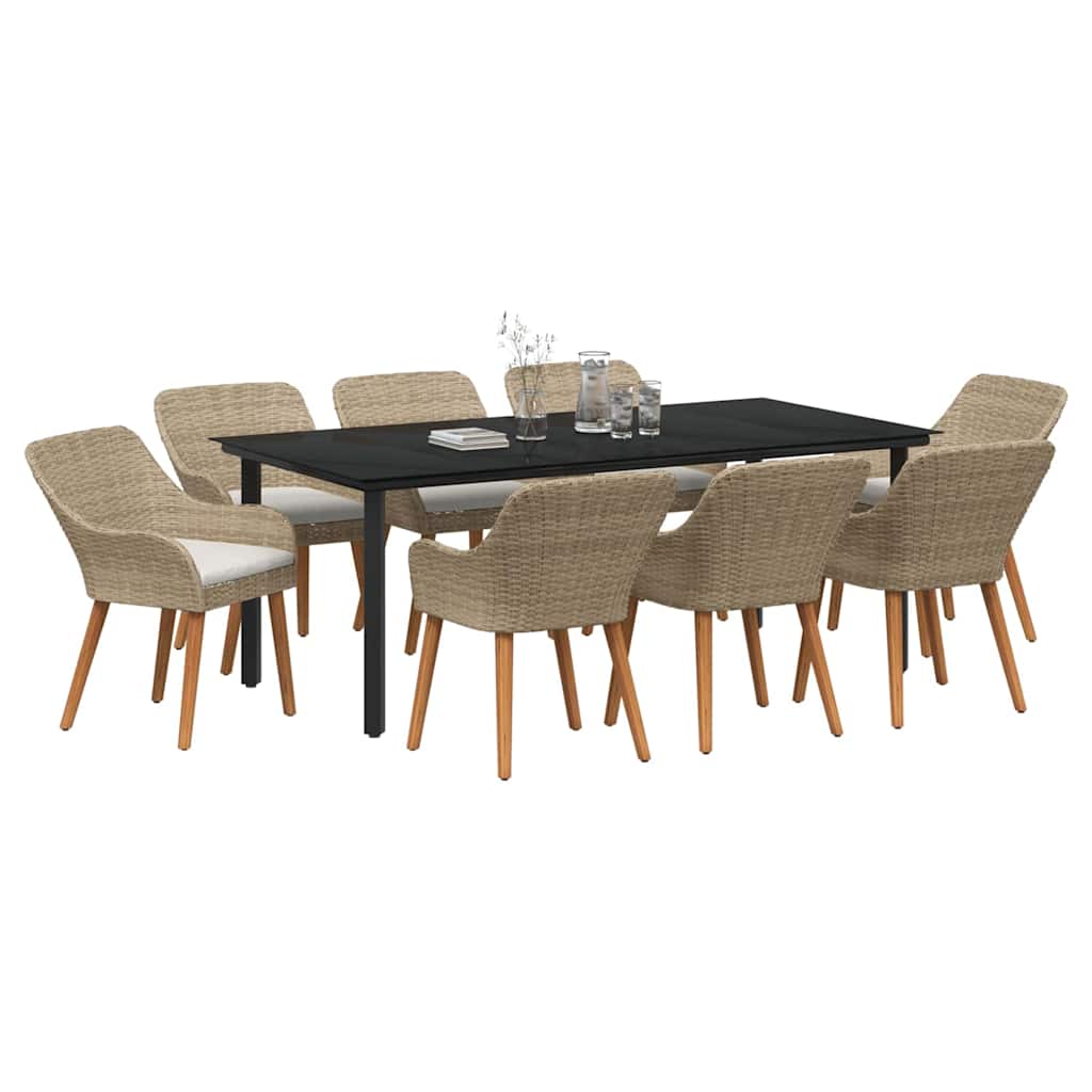 Garten Essgruppe 9 stk. Beige Poly-Rattan