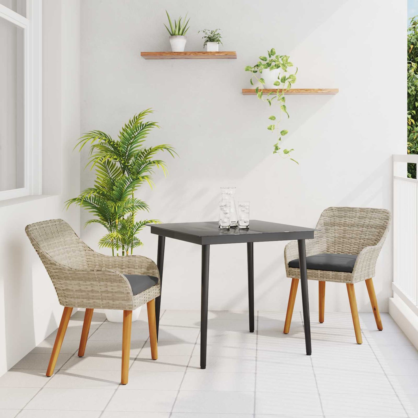 Garten Essgruppe 3 stk. Hellgrau Poly-Rattan