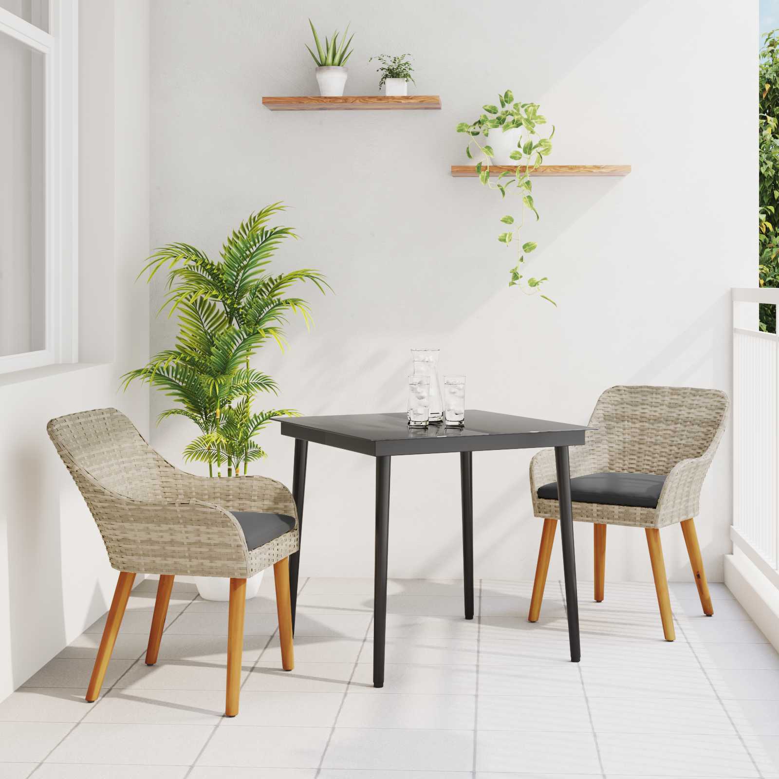 Garten Essgruppe 3 stk. Hellgrau Poly-Rattan