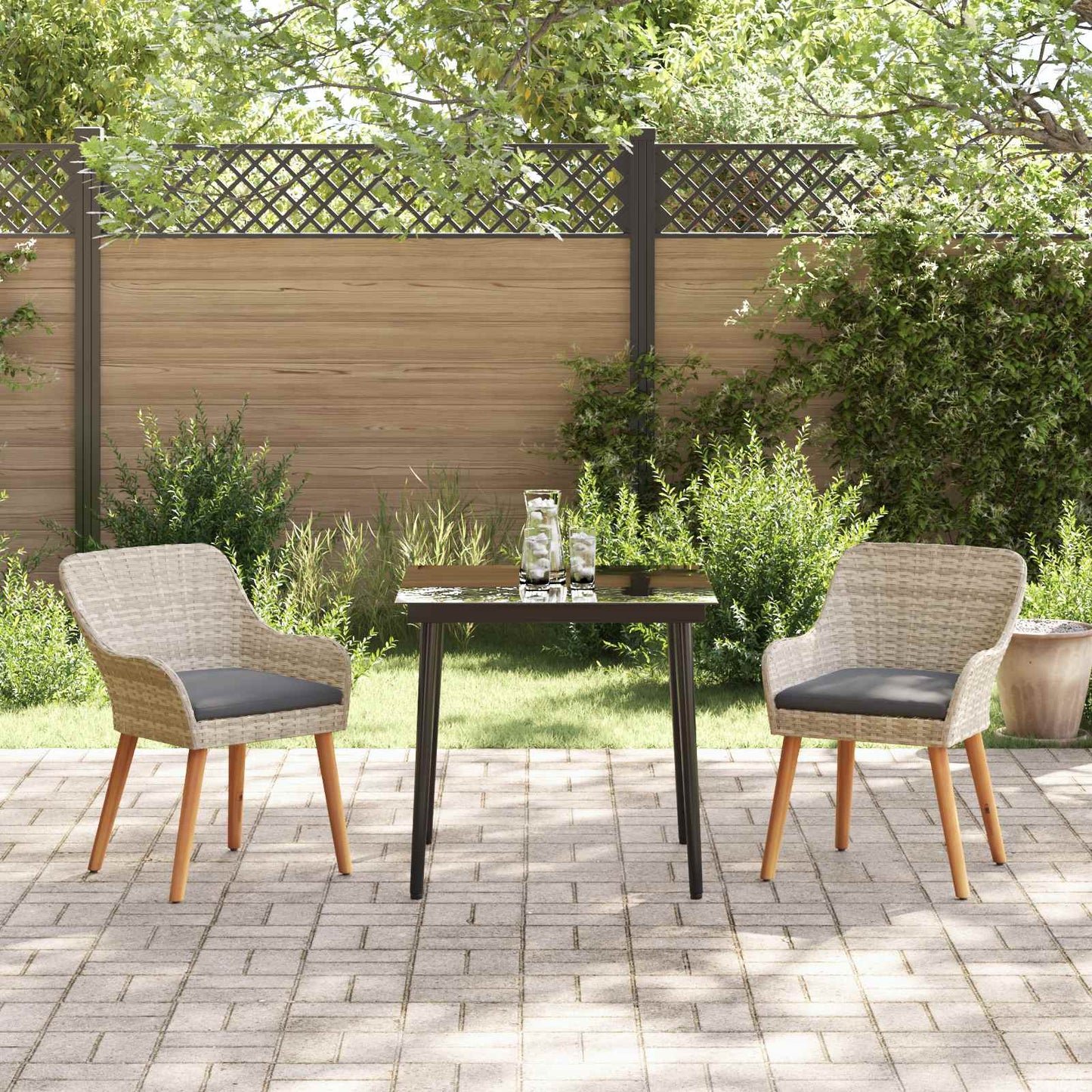 Garten Essgruppe 3 stk. Hellgrau Poly-Rattan