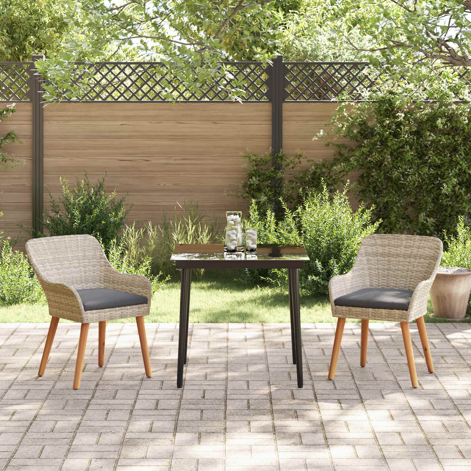 Garten Essgruppe 3 stk. Hellgrau Poly-Rattan