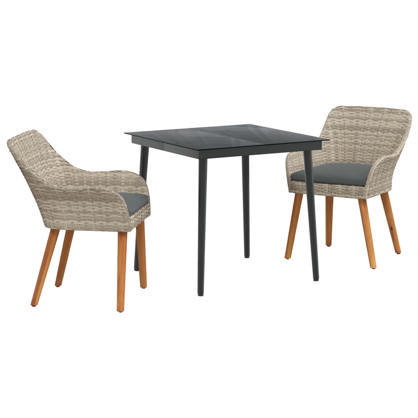 Garten Essgruppe 3 stk. Hellgrau Poly-Rattan