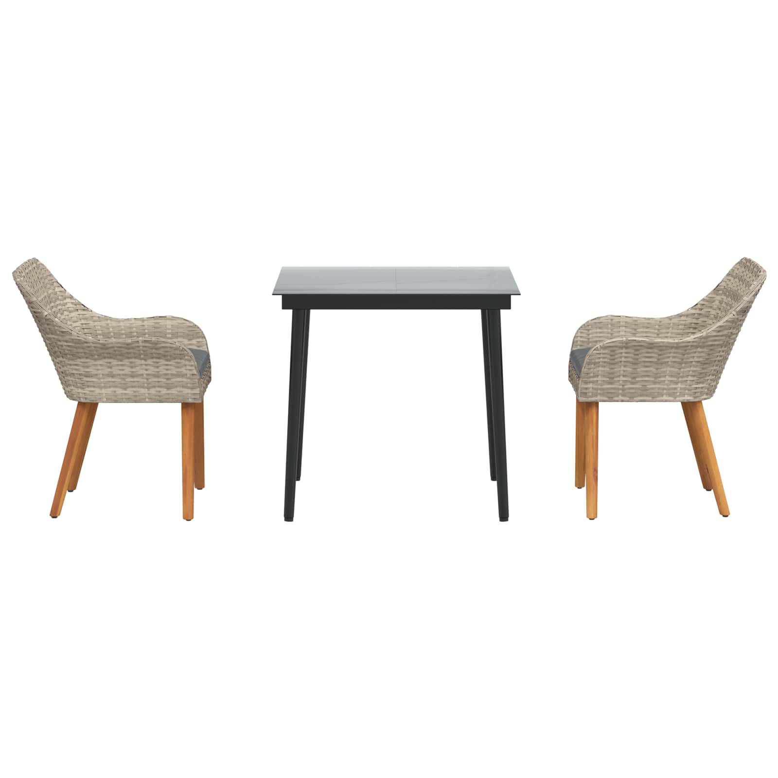 Garten Essgruppe 3 stk. Hellgrau Poly-Rattan