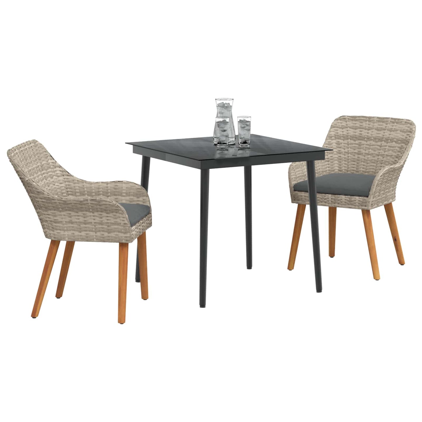 Garten Essgruppe 3 stk. Hellgrau Poly-Rattan