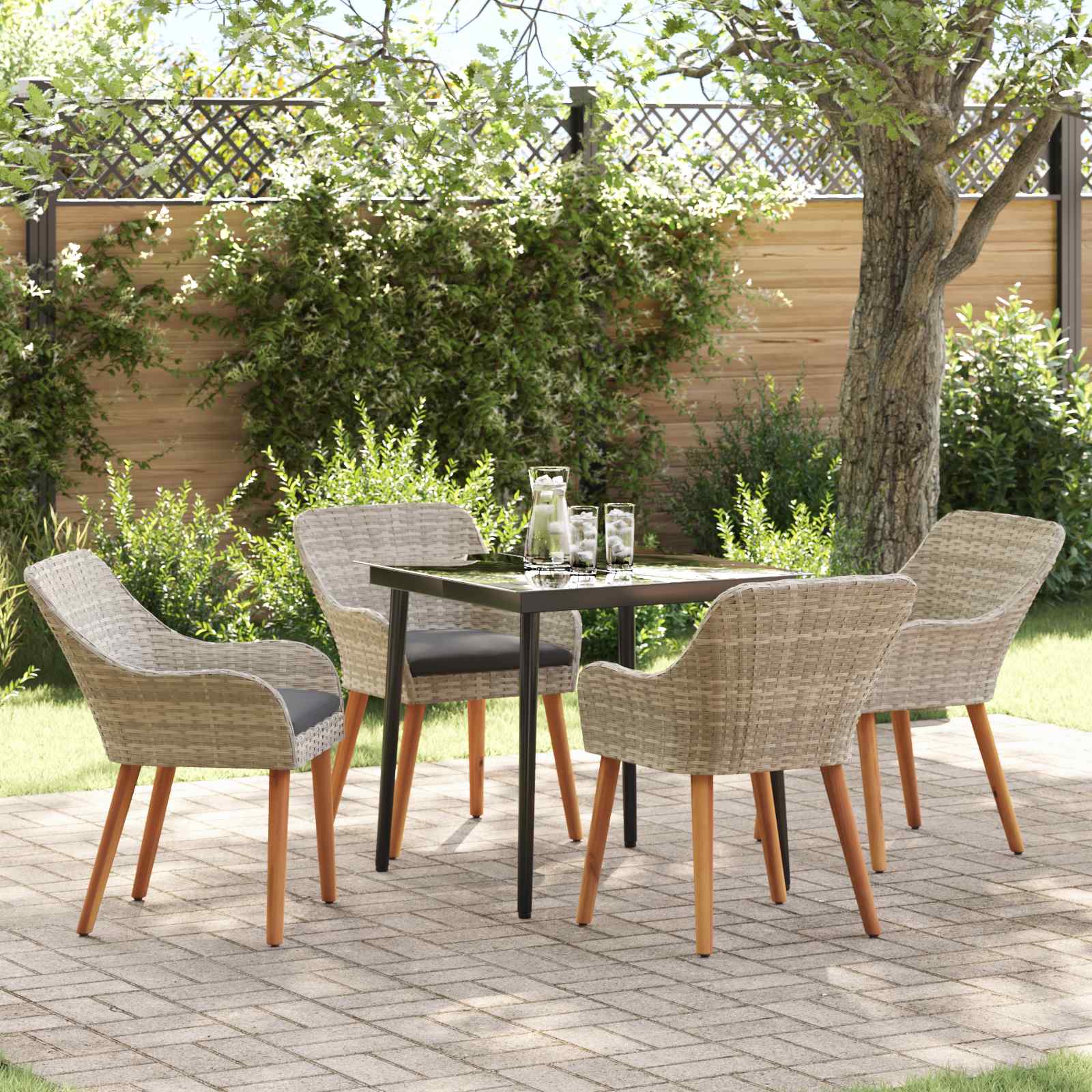 Garten Essgruppe 5 stk. Hellgrau Poly-Rattan
