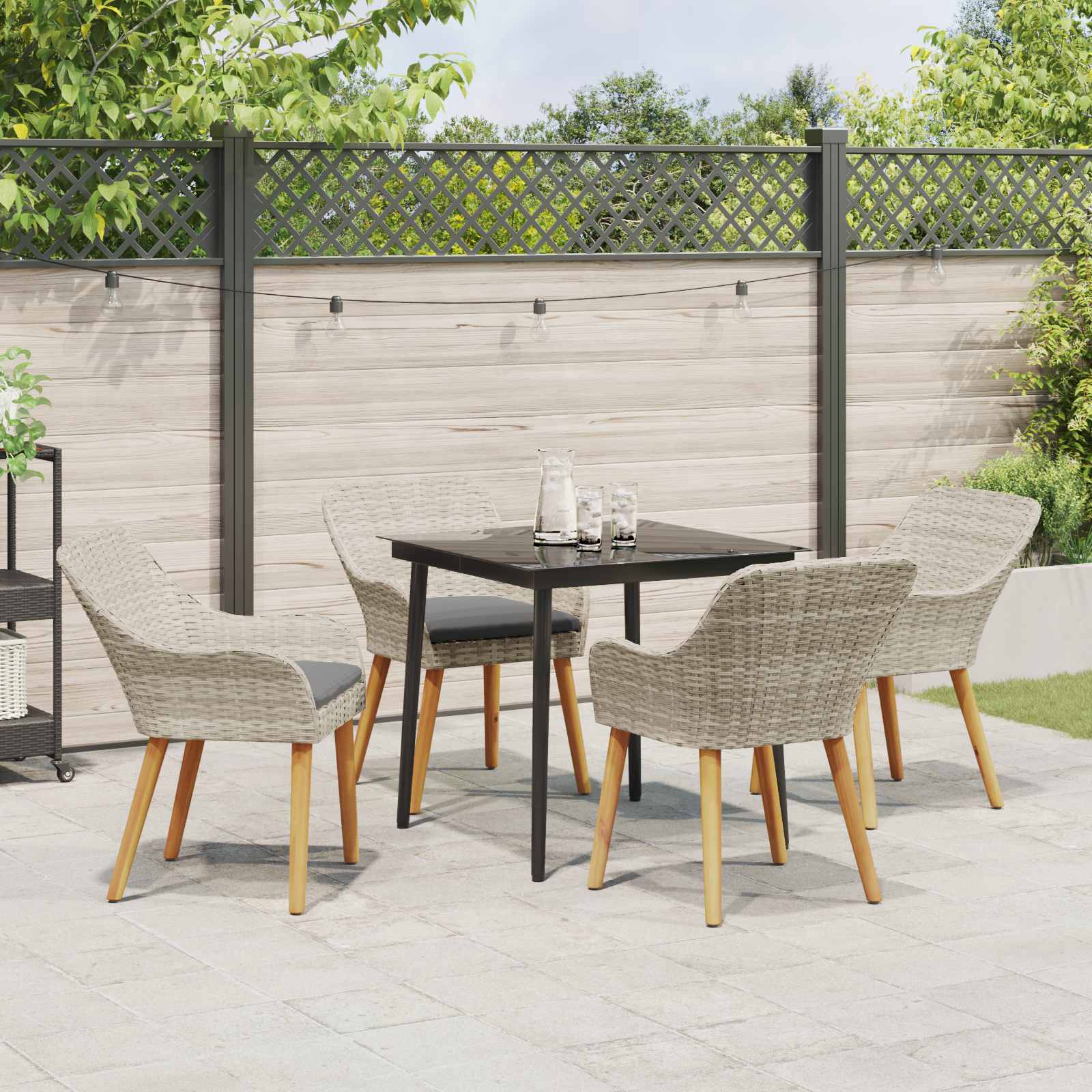Garten Essgruppe 5 stk. Hellgrau Poly-Rattan