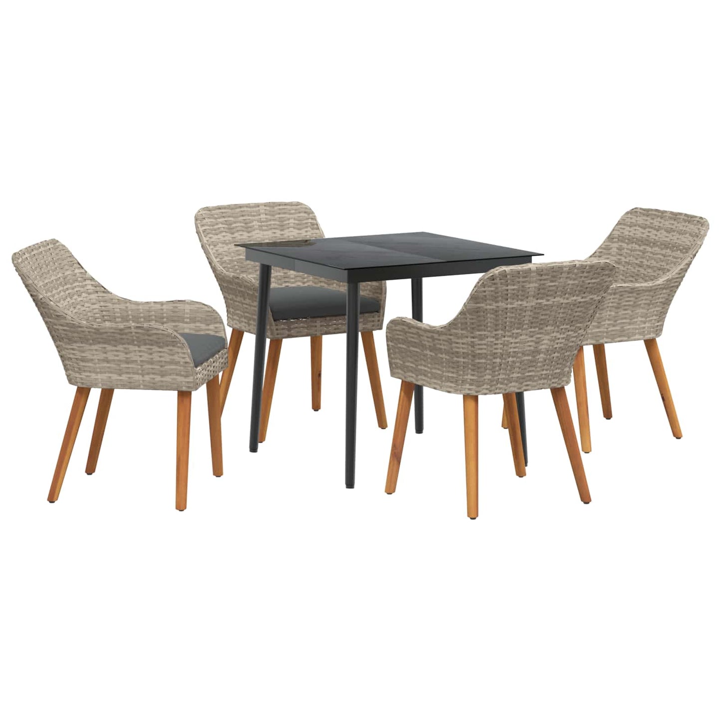 Garten Essgruppe 5 stk. Hellgrau Poly-Rattan