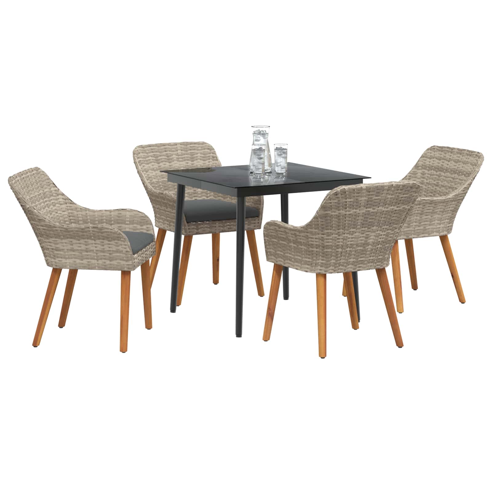 Garten Essgruppe 5 stk. Hellgrau Poly-Rattan