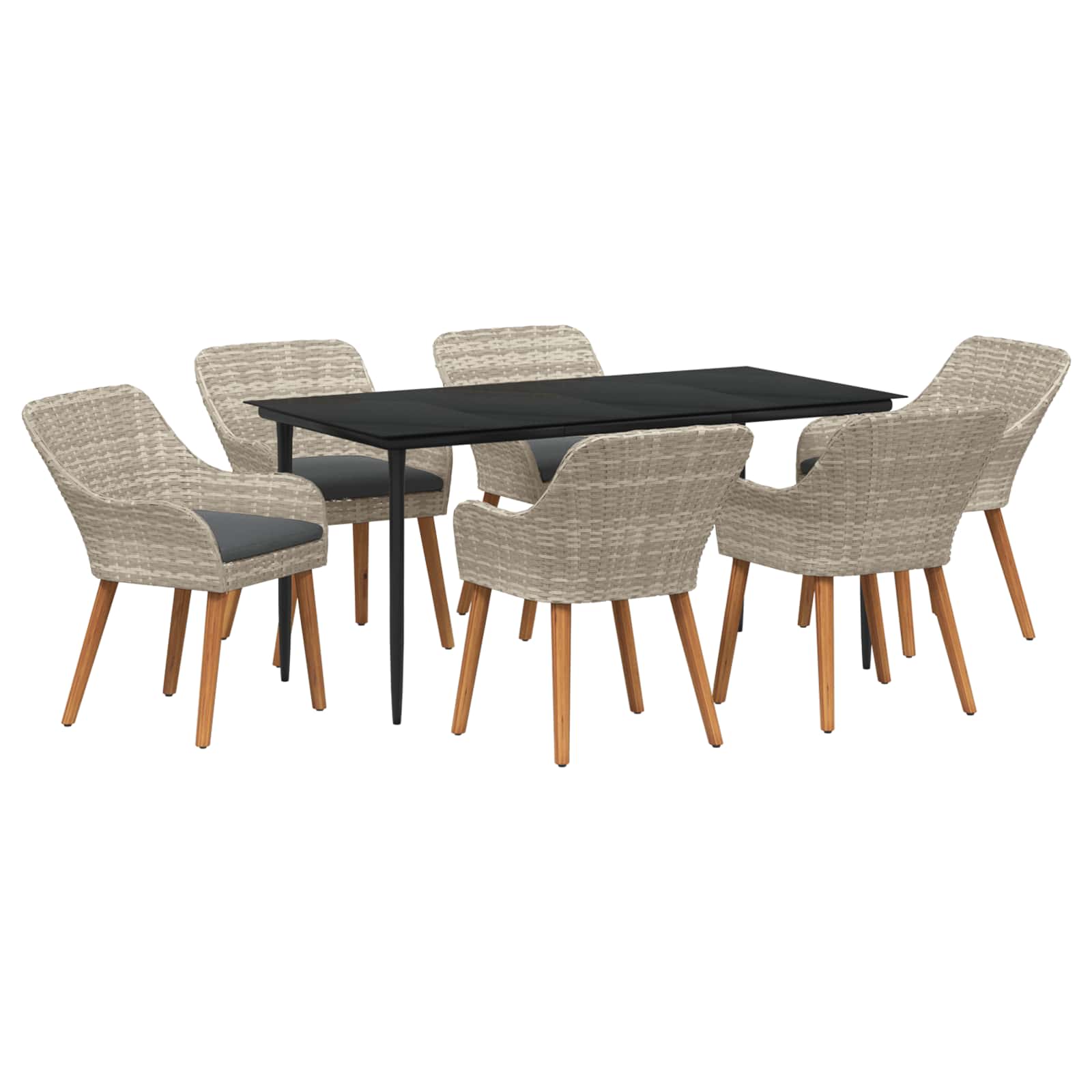 Garten Essgruppe mit Kissen 7 pcs Hellgrau Poly-Rattan