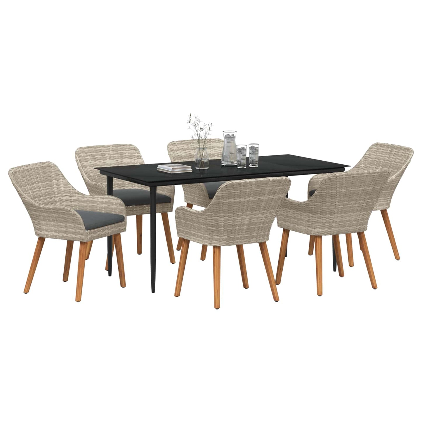 Garten Essgruppe mit Kissen 7 pcs Hellgrau Poly-Rattan