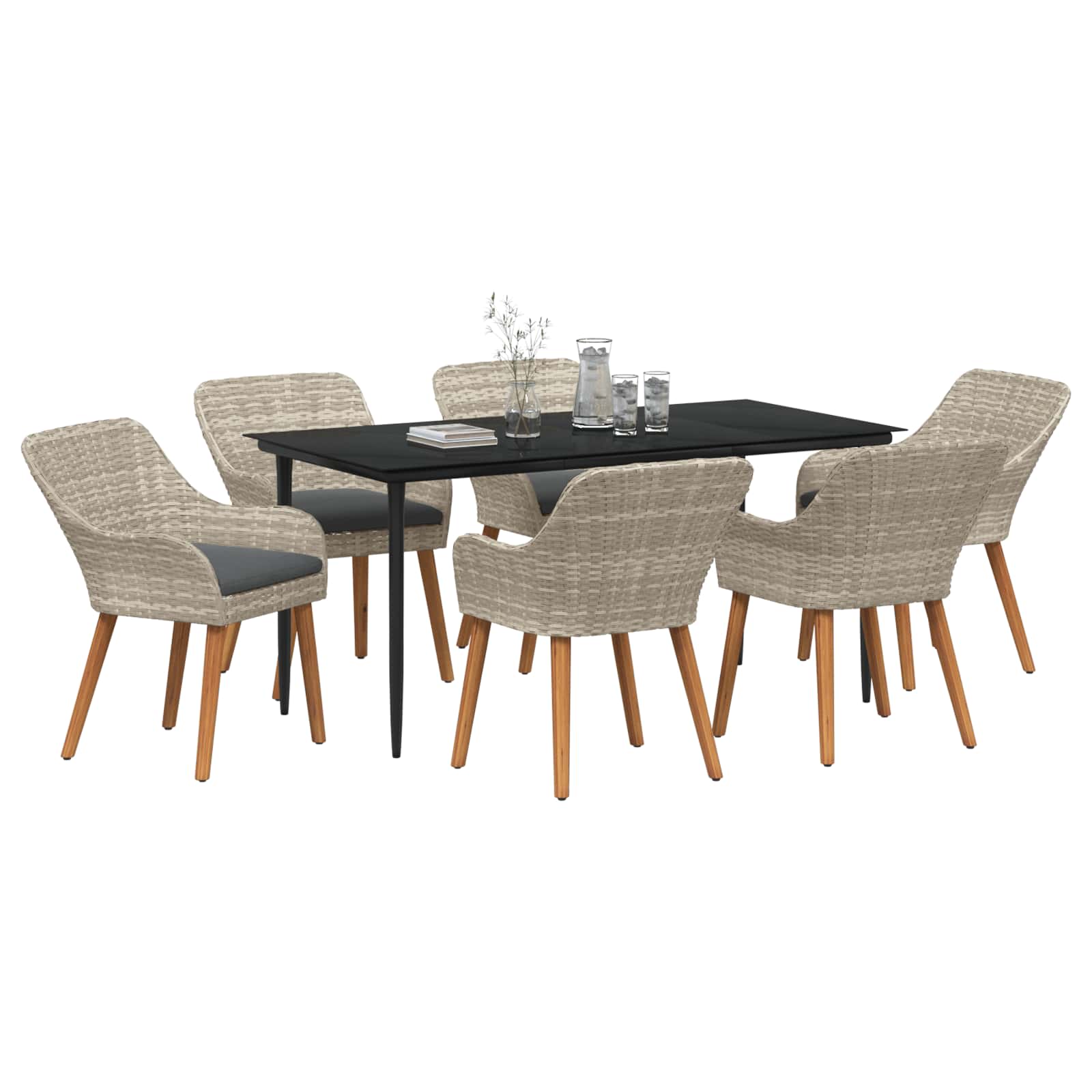 Garten Essgruppe mit Kissen 7 pcs Hellgrau Poly-Rattan