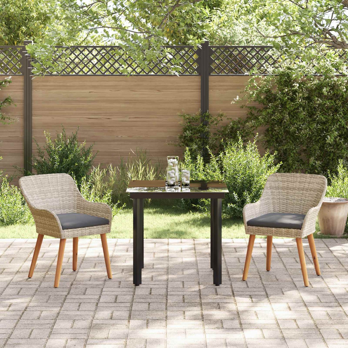 Garten Essgruppe mit Kissen 3 pcs Hellgrau Poly-Rattan