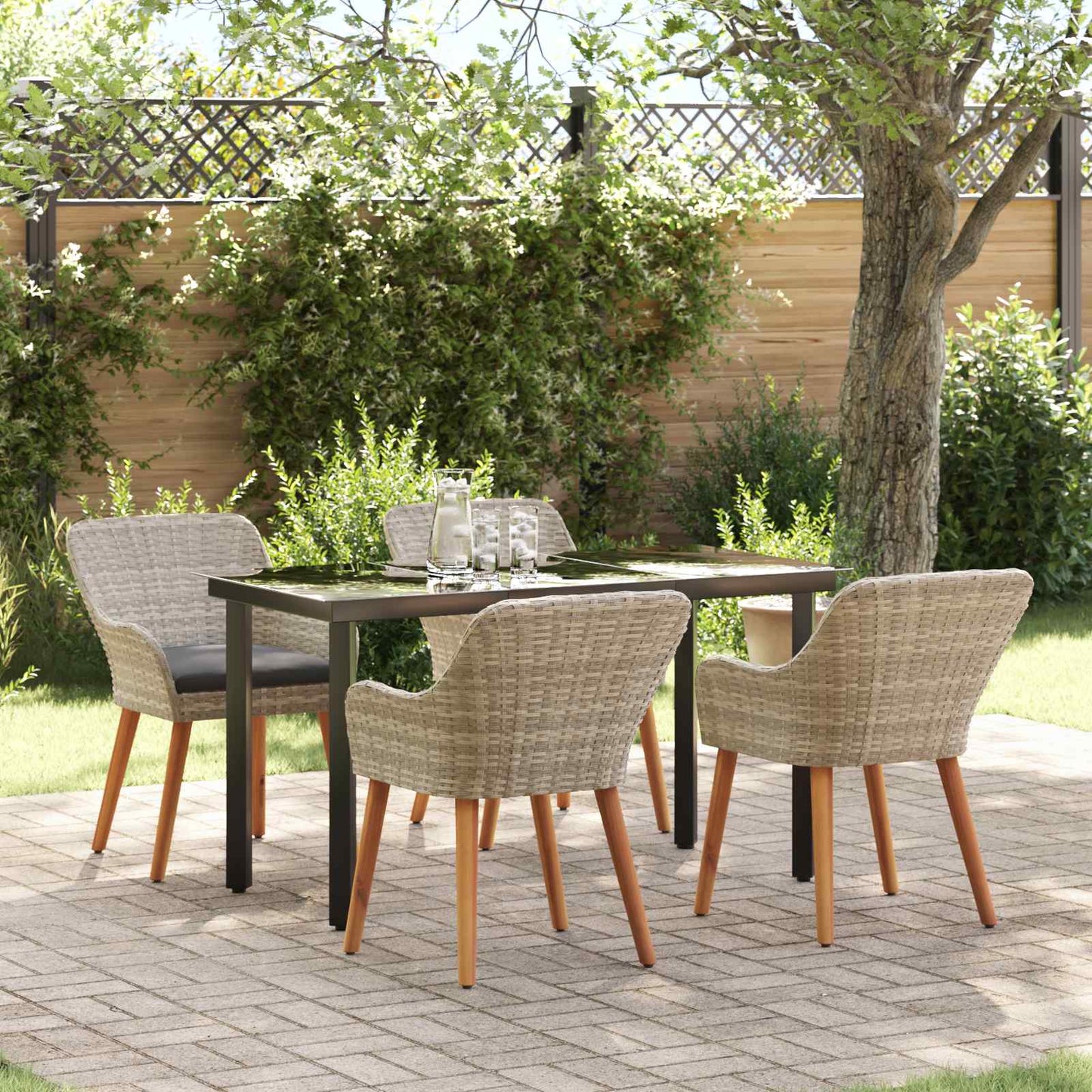 Garten Essgruppe 5 stk. Hellgrau Poly-Rattan