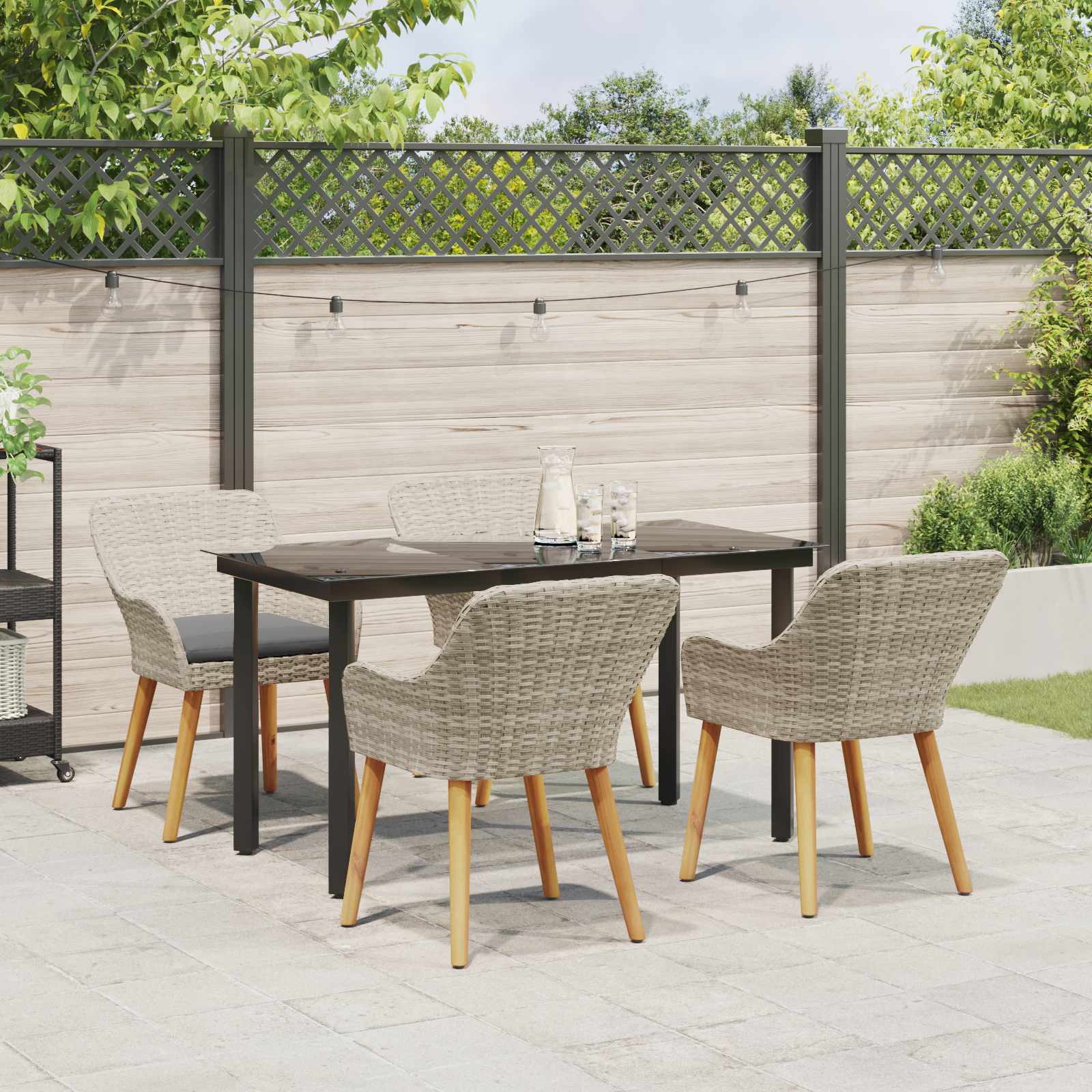 Garten Essgruppe 5 stk. Hellgrau Poly-Rattan