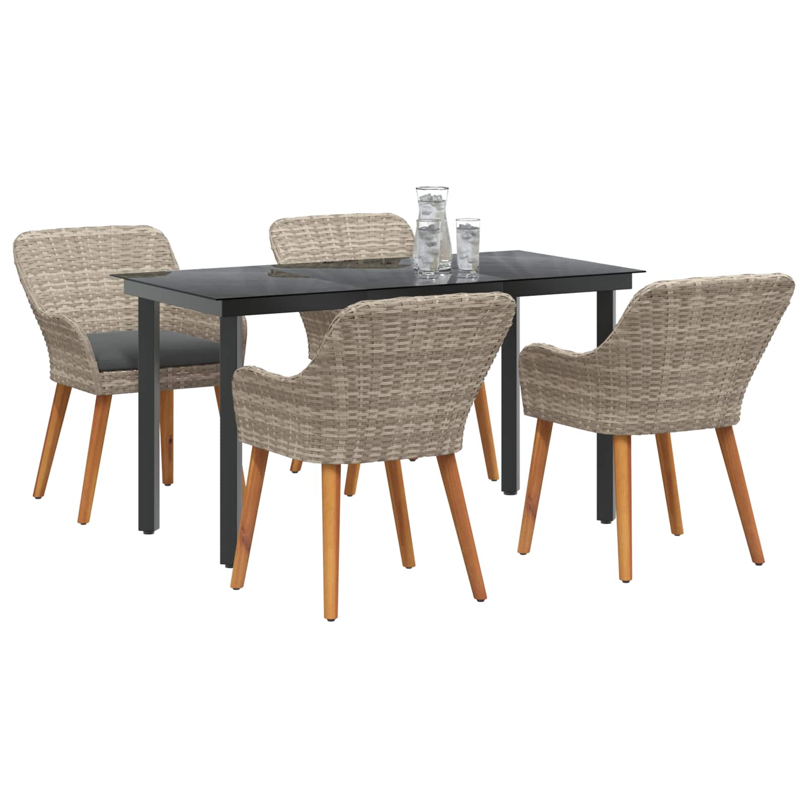 Garten Essgruppe 5 stk. Hellgrau Poly-Rattan