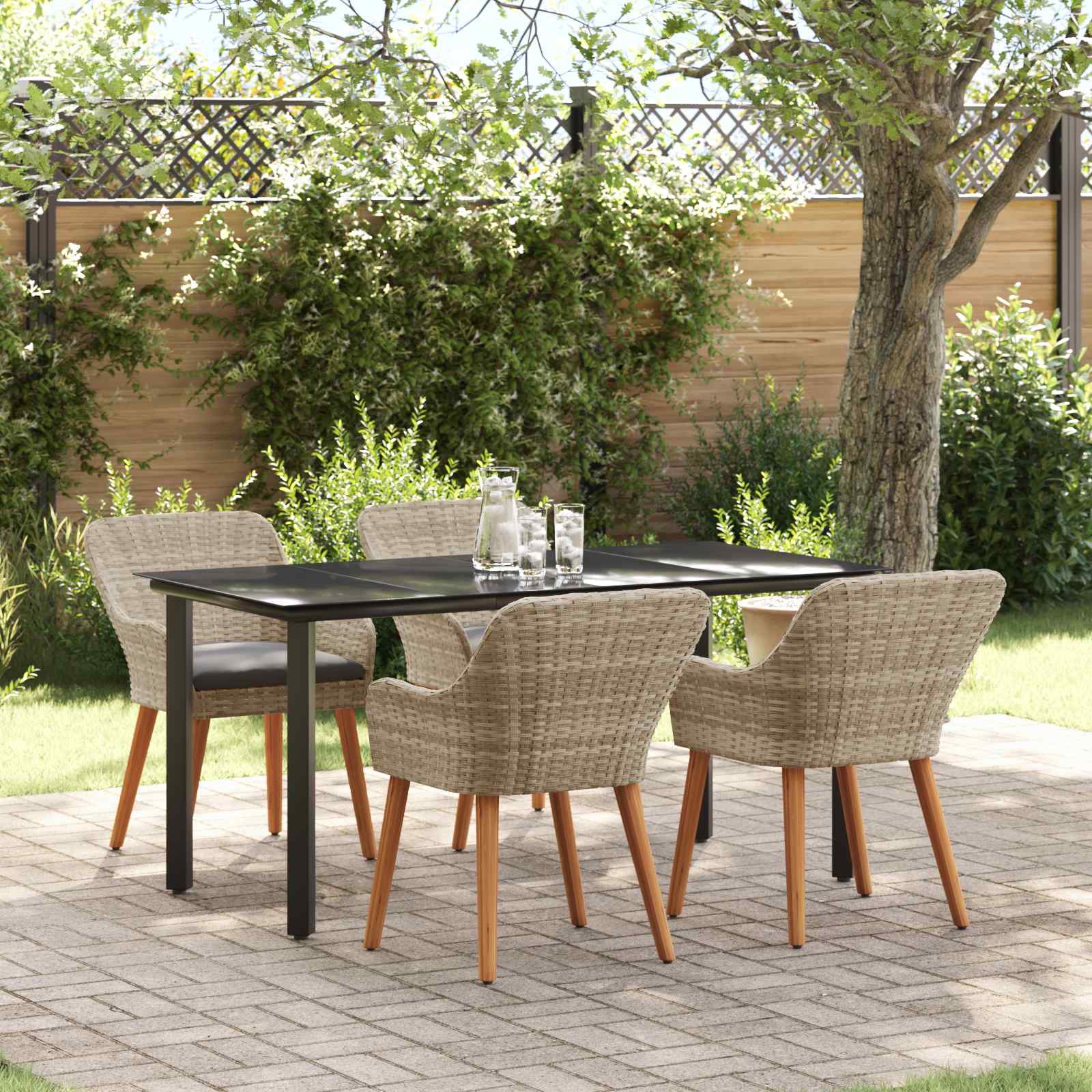 Garten Essgruppe 5 stk. Hellgrau Poly-Rattan