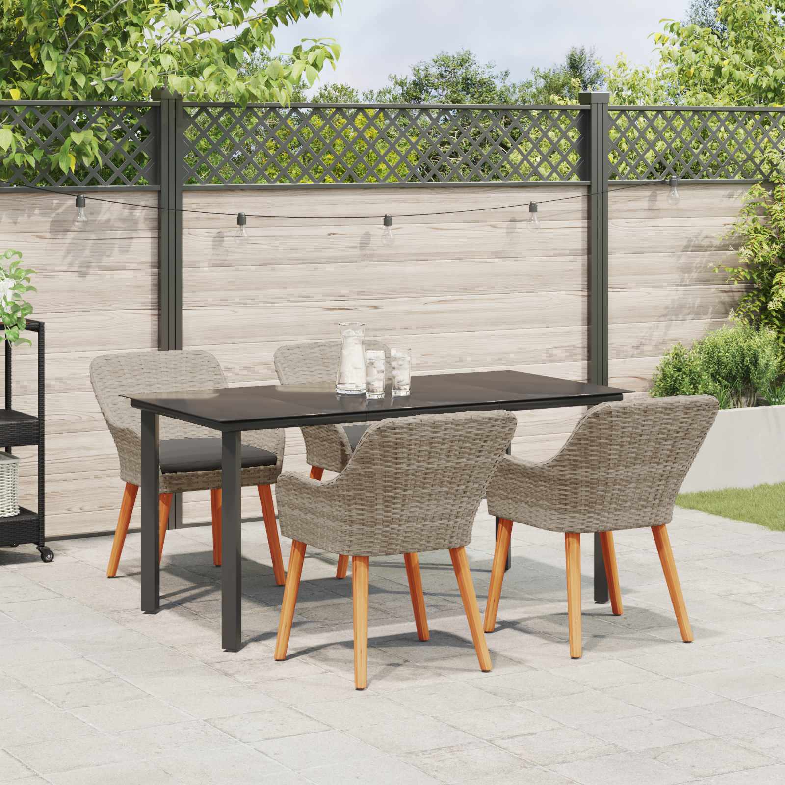 Garten Essgruppe 5 stk. Hellgrau Poly-Rattan