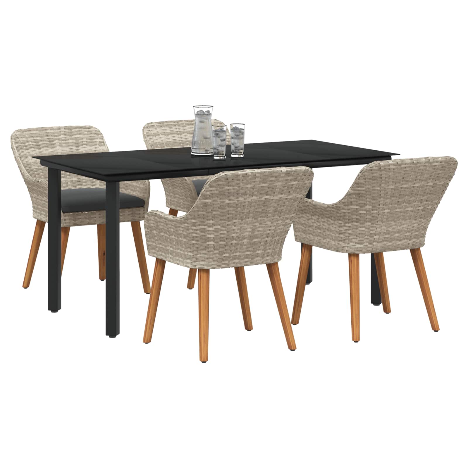 Garten Essgruppe 5 stk. Hellgrau Poly-Rattan