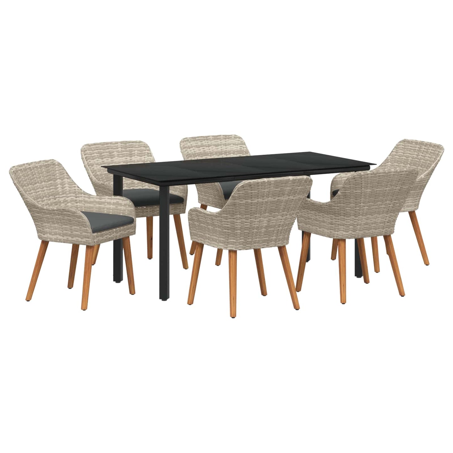 Garten Essgruppe 7 stk. Hellgrau Poly-Rattan