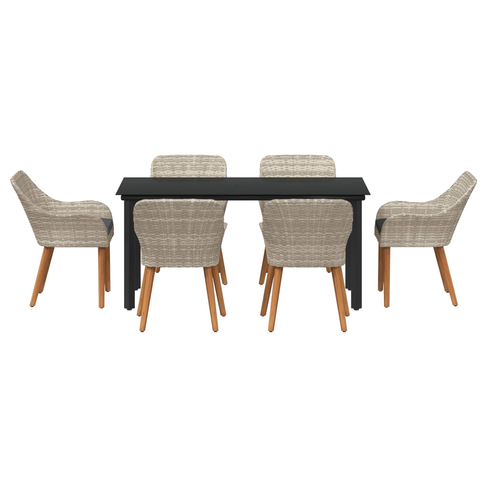 Garten Essgruppe 7 stk. Hellgrau Poly-Rattan