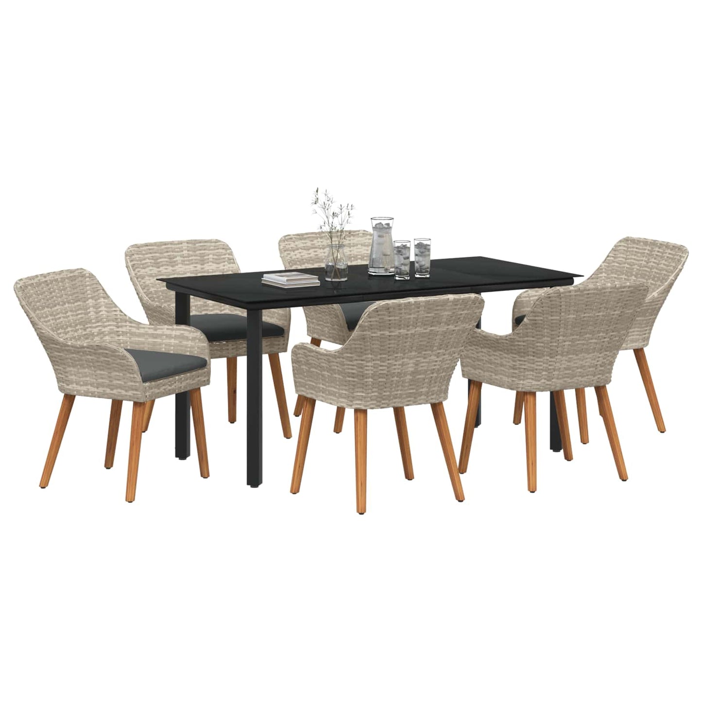 Garten Essgruppe 7 stk. Hellgrau Poly-Rattan