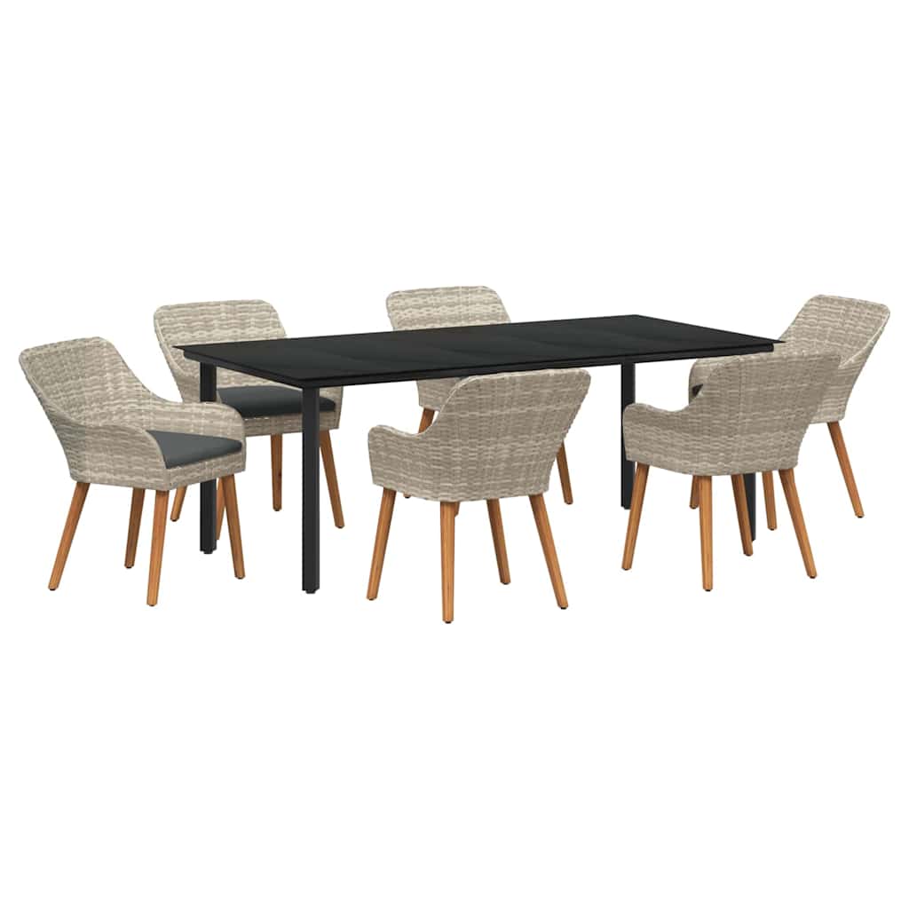 Garten Essgruppe mit Kissen 7 pcs Hellgrau Poly-Rattan