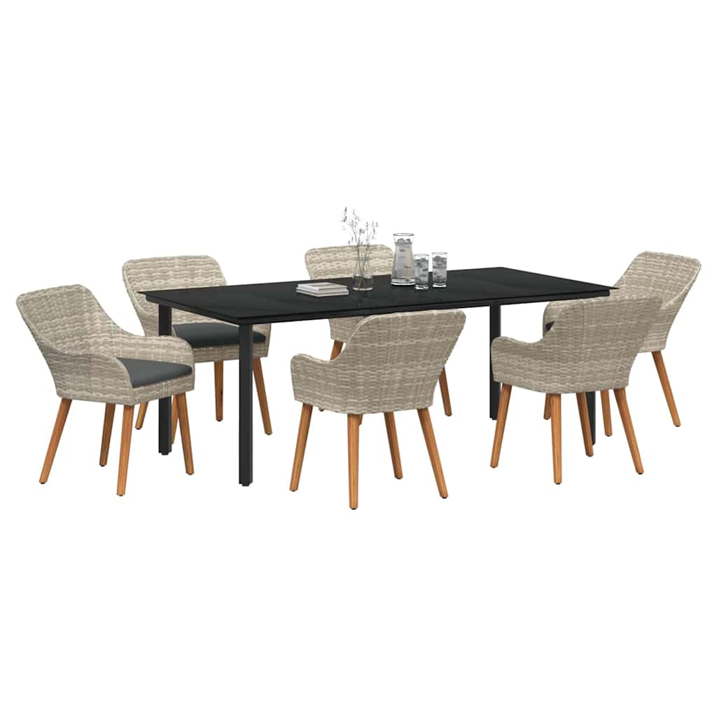 Garten Essgruppe mit Kissen 7 pcs Hellgrau Poly-Rattan