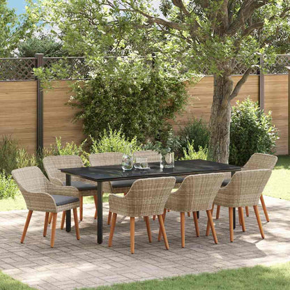 Garten Essgruppe 9 stk. Hellgrau Poly-Rattan