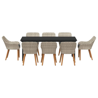 Garten Essgruppe 9 stk. Hellgrau Poly-Rattan