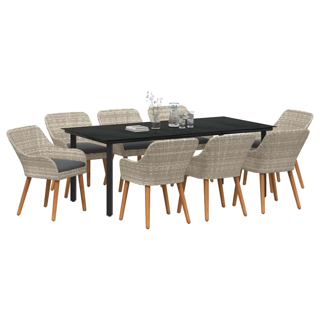 Garten Essgruppe mit Kissen 9 pcs Hellgrau Poly-Rattan
