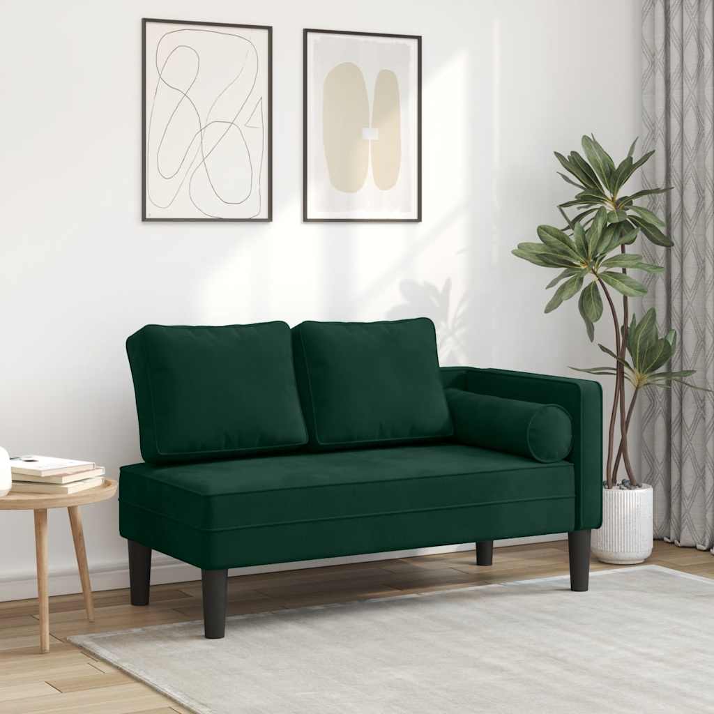 Chaiselongue mit Kissen Dunkelgrün Samt