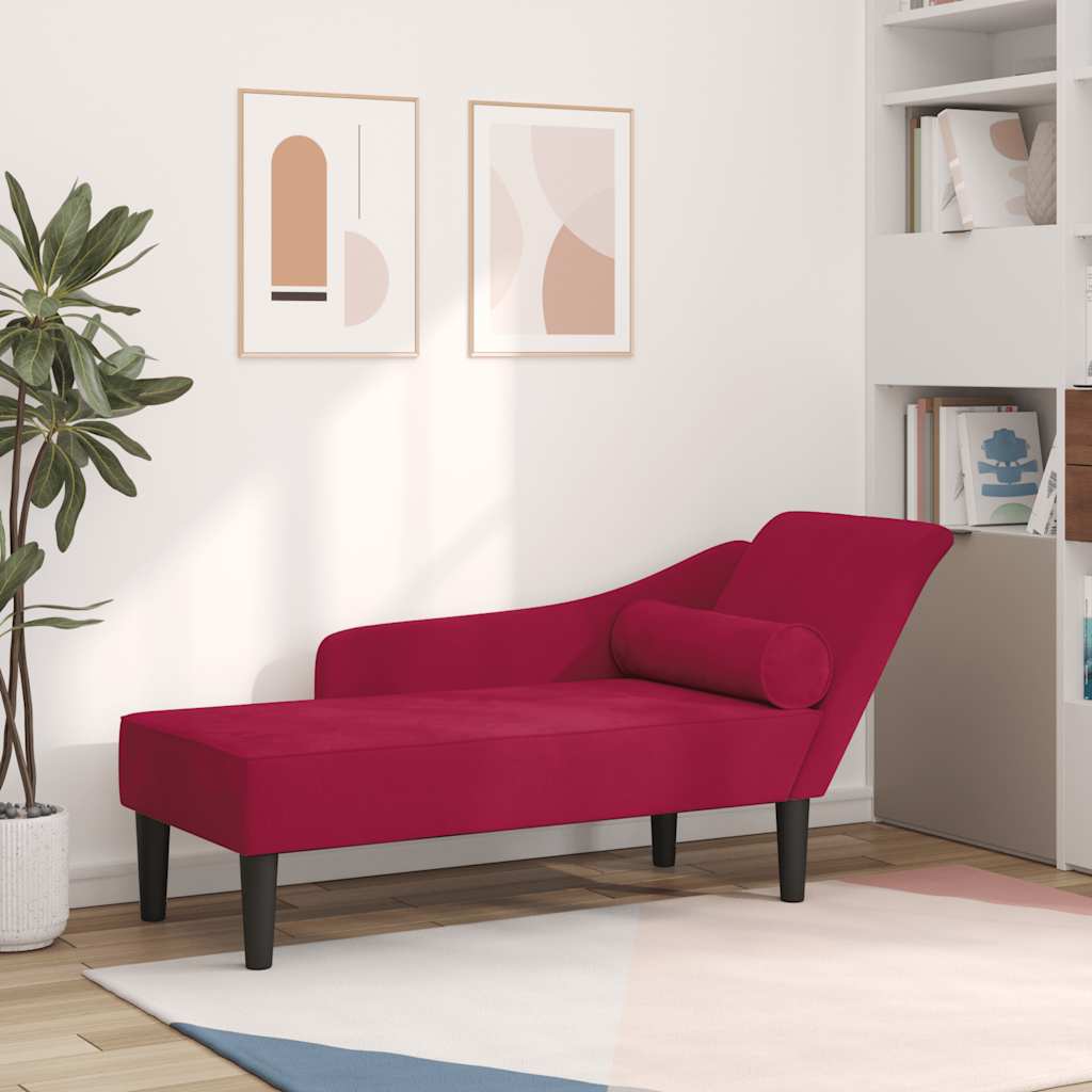 Chaiselongue mit Kissen Weinrot Samt