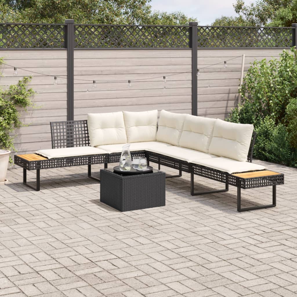 2-tlg. Garten-Sofagarnitur mit Kissen Schwarz Poly Rattan Glas