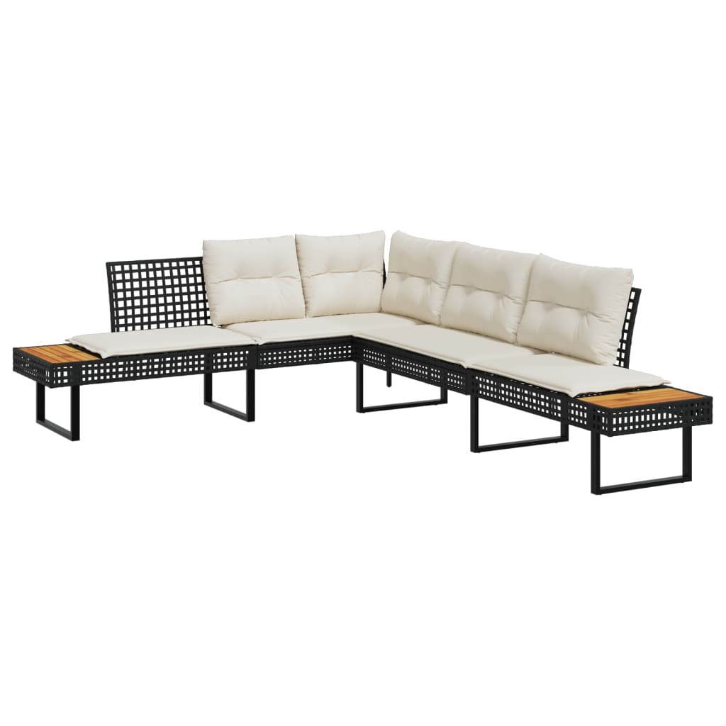 2-tlg. Garten-Sofagarnitur mit Kissen Schwarz Poly Rattan
