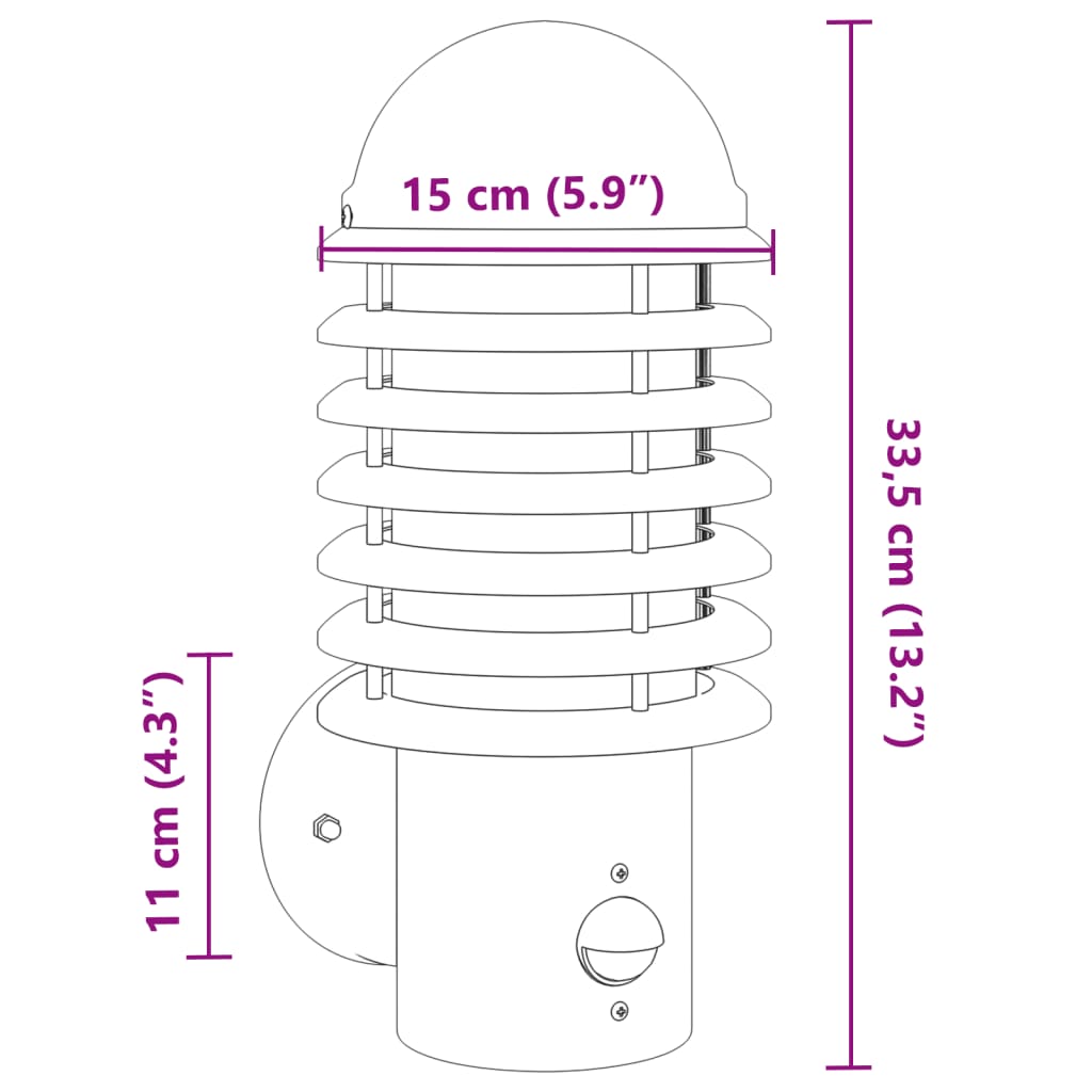 Applique d'extérieur avec détecteur de mouvement acier inoxydable noir