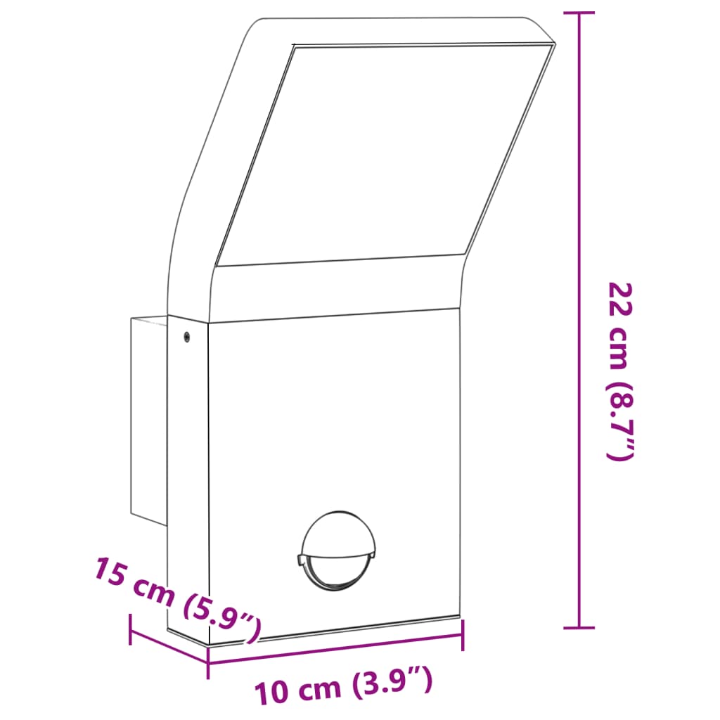 Applique d'extérieur LED avec capteur en aluminium moulé sous pression noir