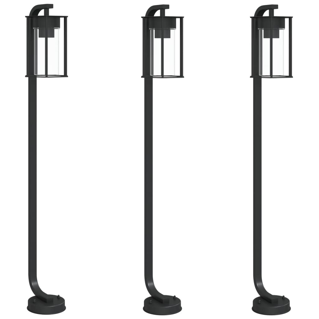 Lampes de chemin 3 pièces noires 100 cm en acier inoxydable