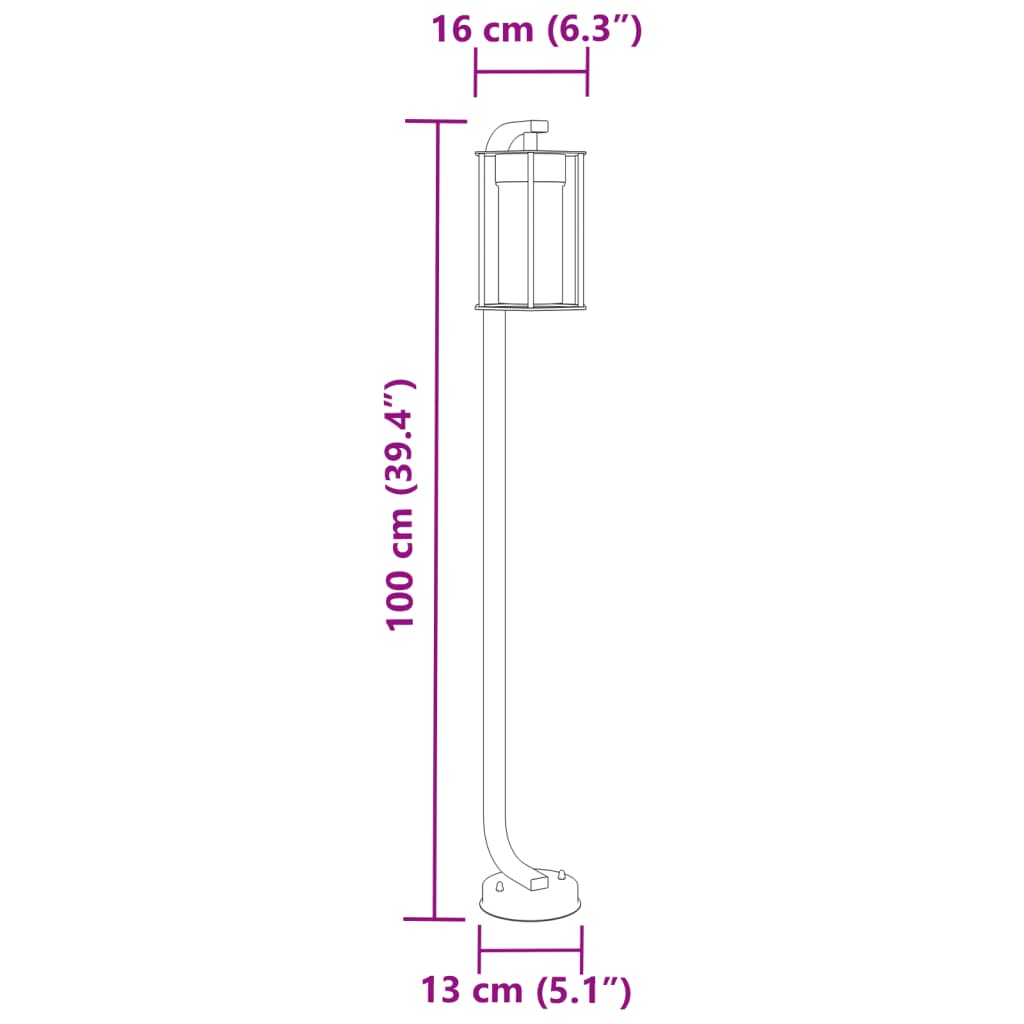 Lampes de chemin 3 pièces noires 100 cm en acier inoxydable