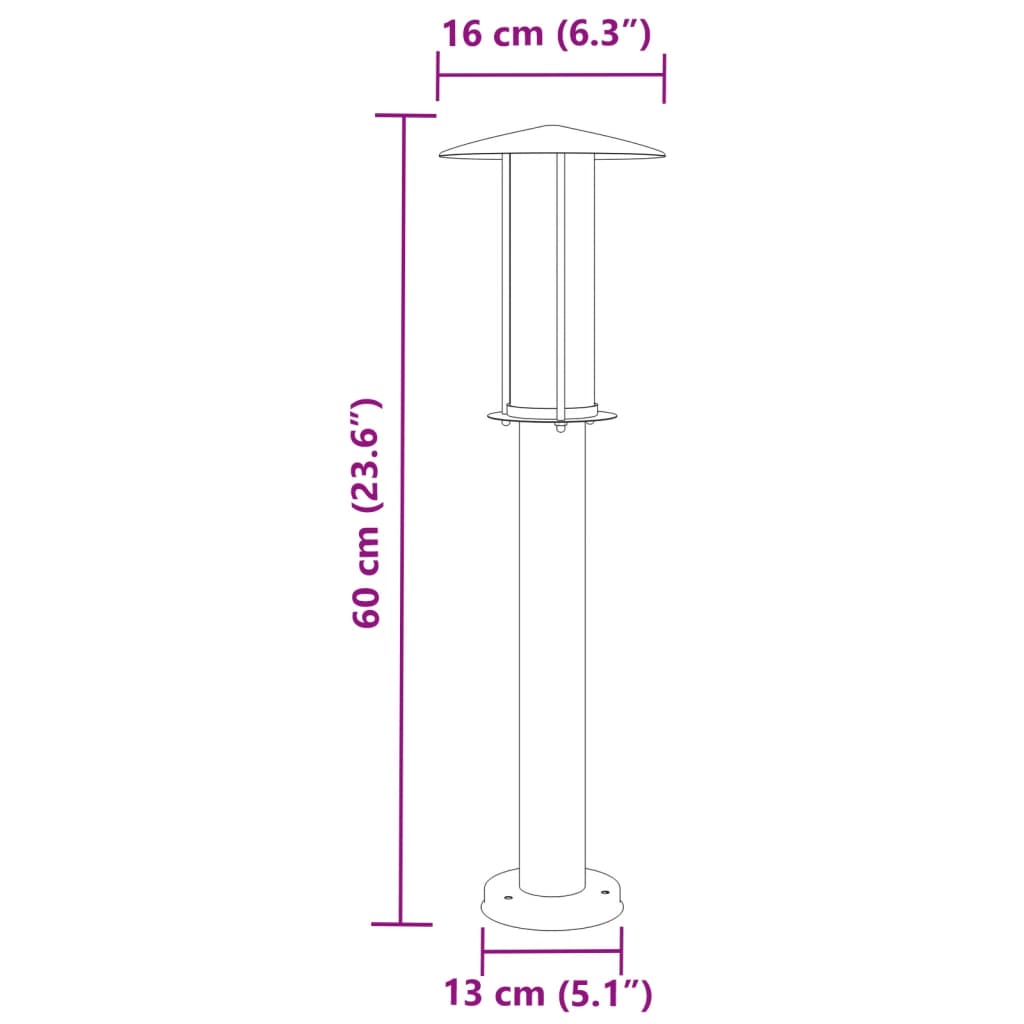 Lampe de chemin argentée 60 cm en acier inoxydable