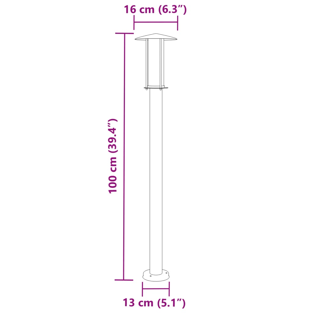 Lampe de chemin argentée 100 cm en acier inoxydable