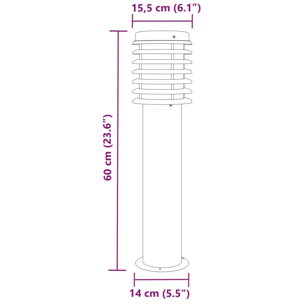 Lampe de chemin argentée 60 cm en acier inoxydable