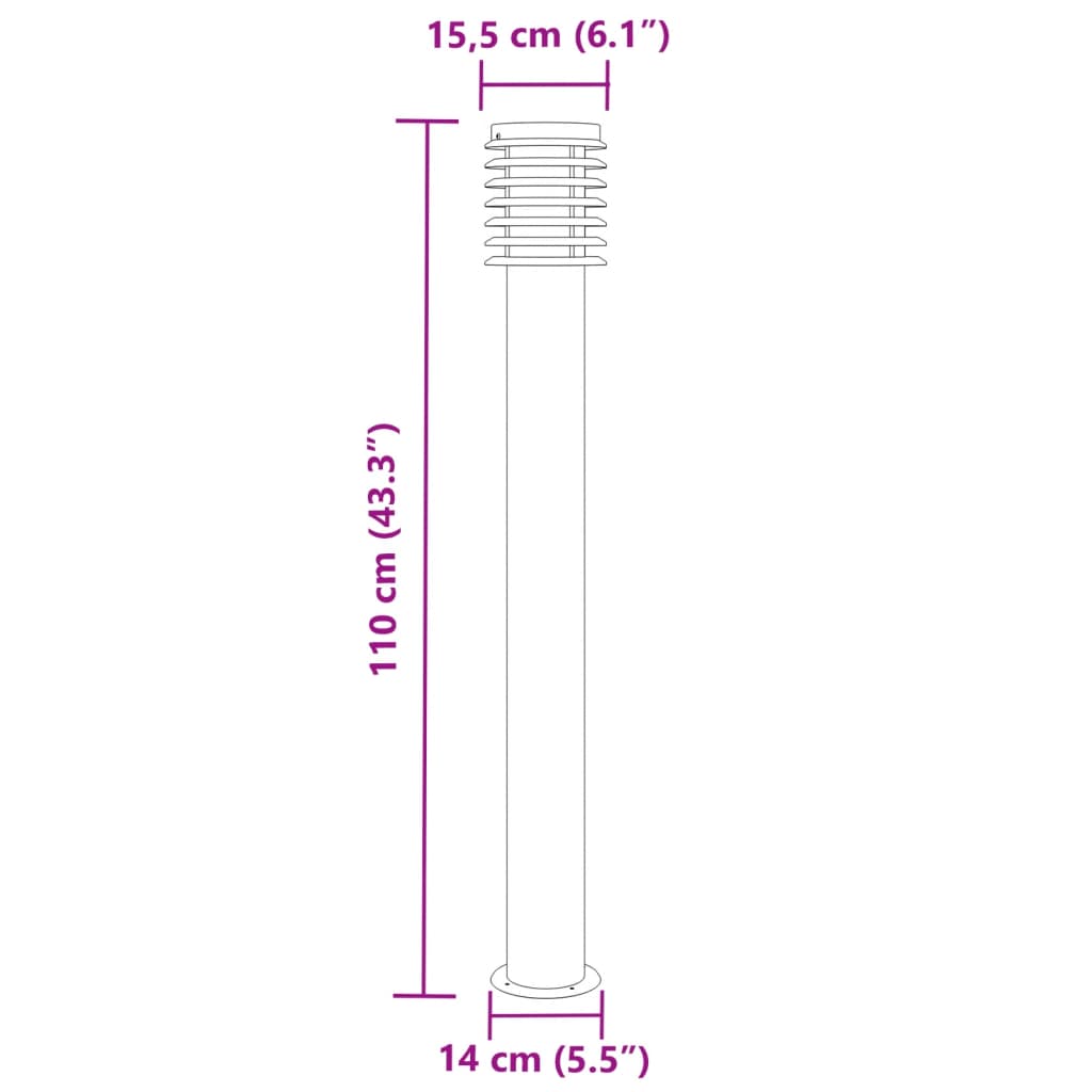 Lampe de chemin argentée 110 cm en acier inoxydable