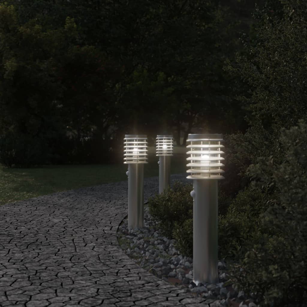 Lampes de chemin avec détecteur de mouvement 3 pièces Argent 60 cm en acier inoxydable.