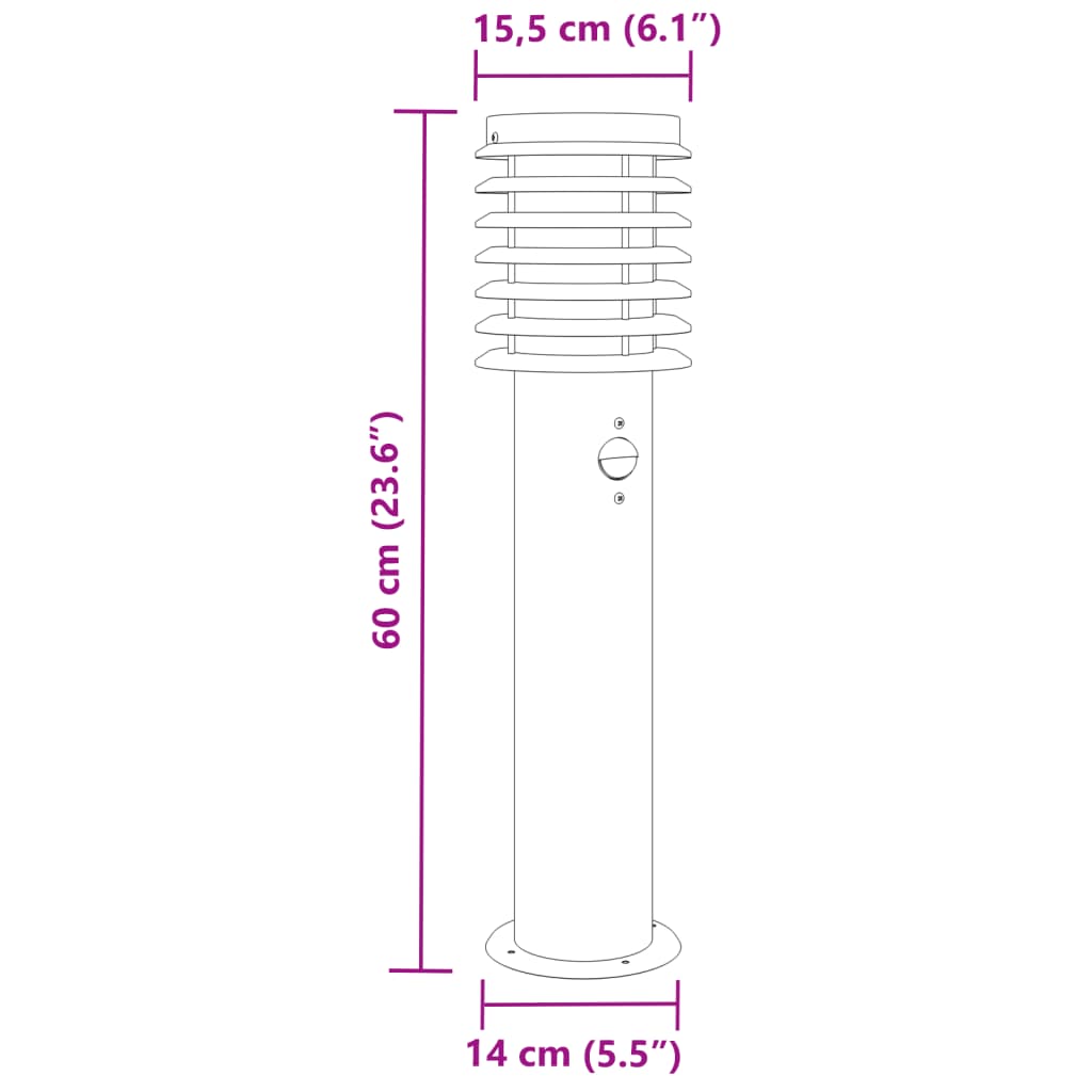 Lampes de chemin avec détecteur de mouvement 3 pièces Argent 60 cm en acier inoxydable.