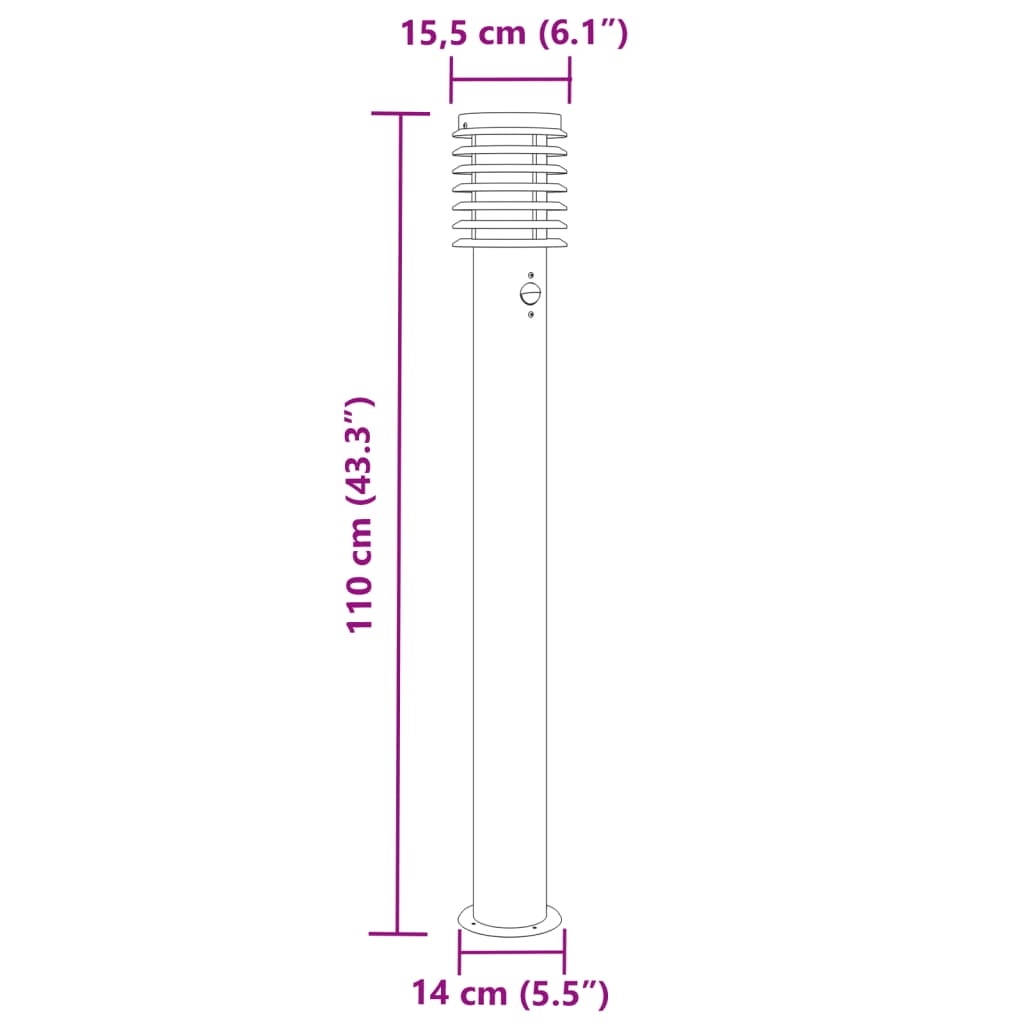 Lampes de chemin avec détecteur de mouvement 3 pièces Argent 110cm en acier inoxydable.